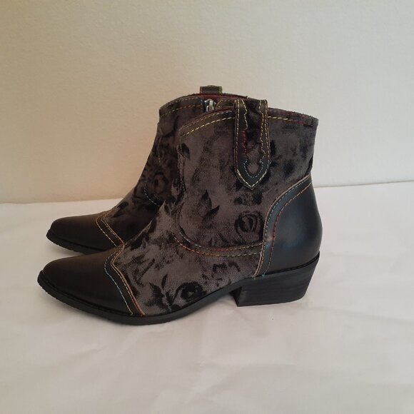 L' Artiste Country Pop Velvet and Leather Booties - Picture 5 of 16